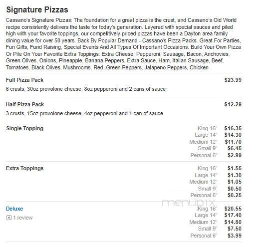 Cassano's Pizza King - Middletown, OH menu_pic