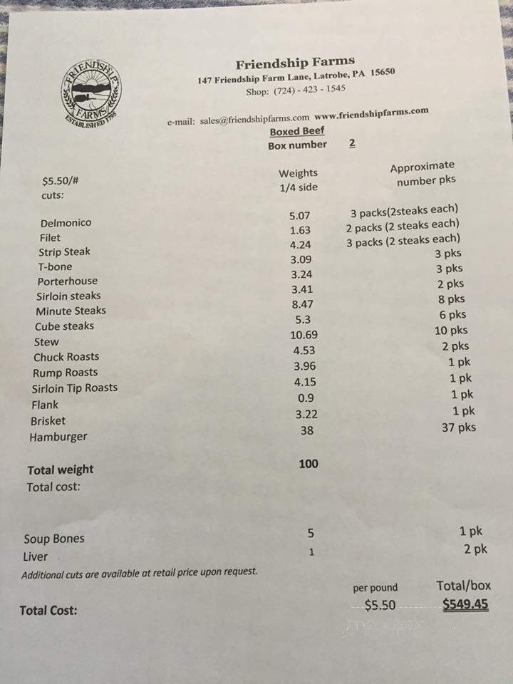 Friendship Farms Foods - Latrobe, PA menu_pic