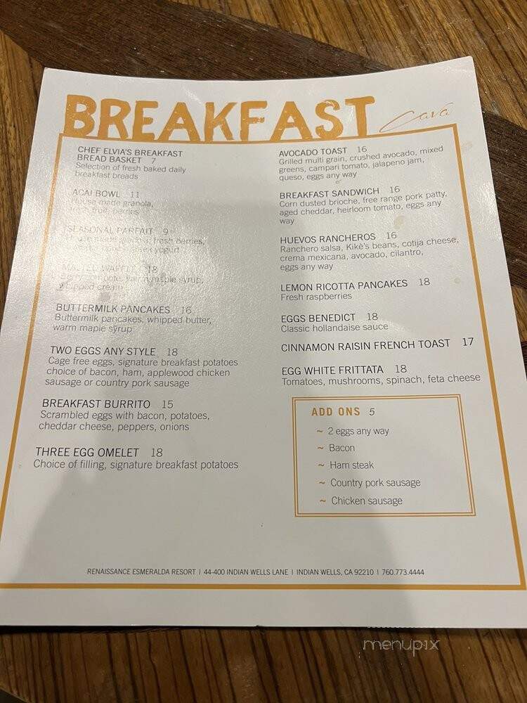 Cava Restaurant - Indian Wells, CA menu_pic
