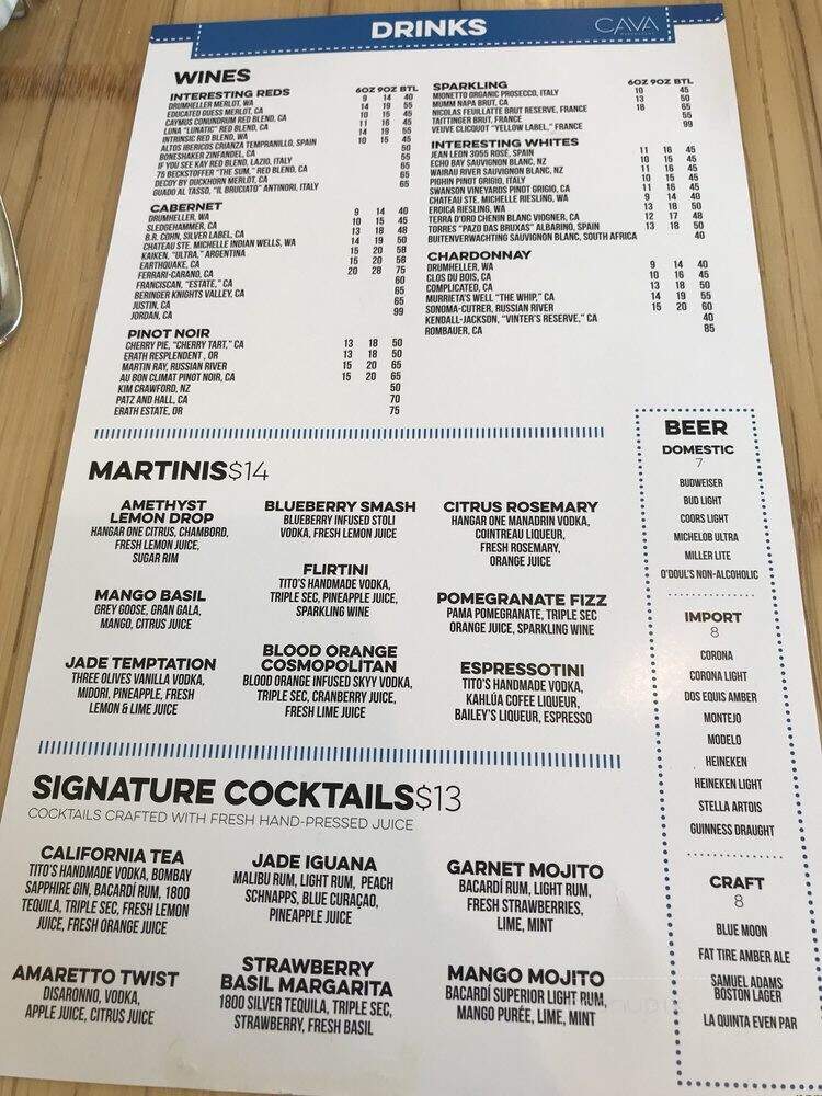 Cava Restaurant - Indian Wells, CA menu_pic
