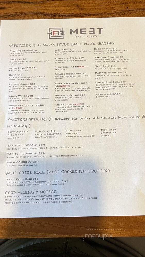 Meet Izakaya Bar - Commack, NY menu_pic