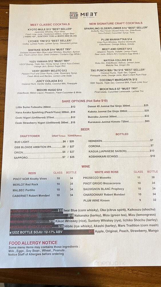 Meet Izakaya Bar - Commack, NY menu_pic