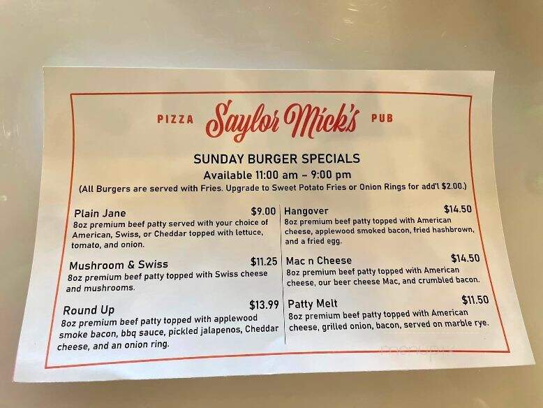 Saylor Mick's - Spring Grove, IL menu_pic