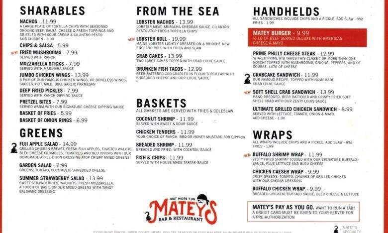 Matey's Restaurant - Michigan City, IN menu_pic
