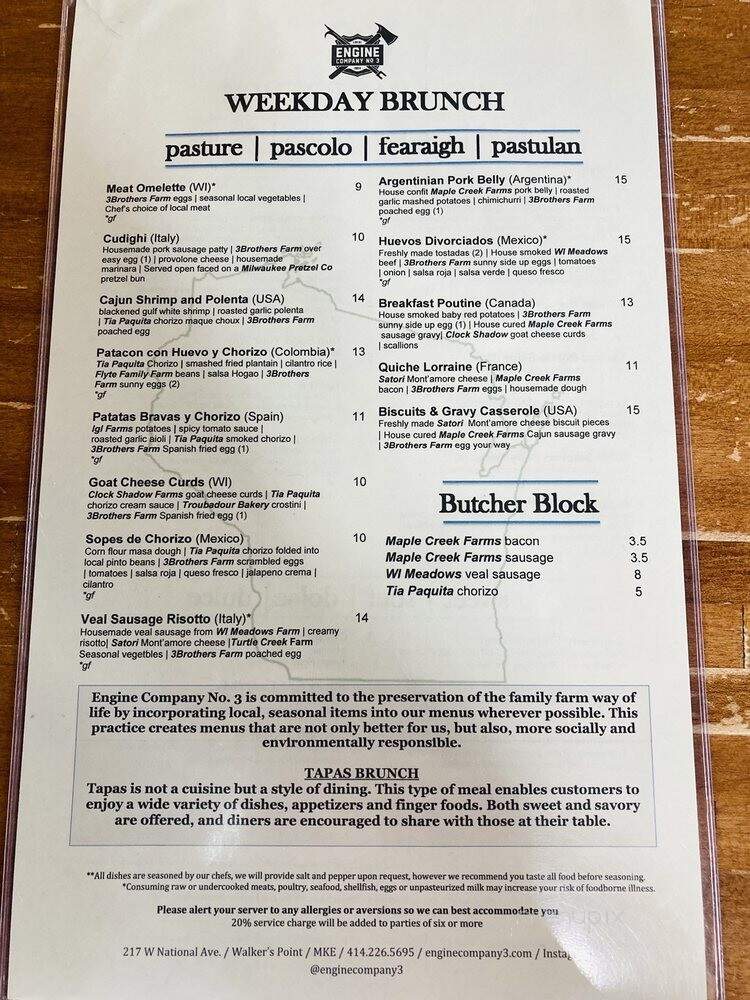Engine Company No 3 - Milwaukee, WI menu_pic