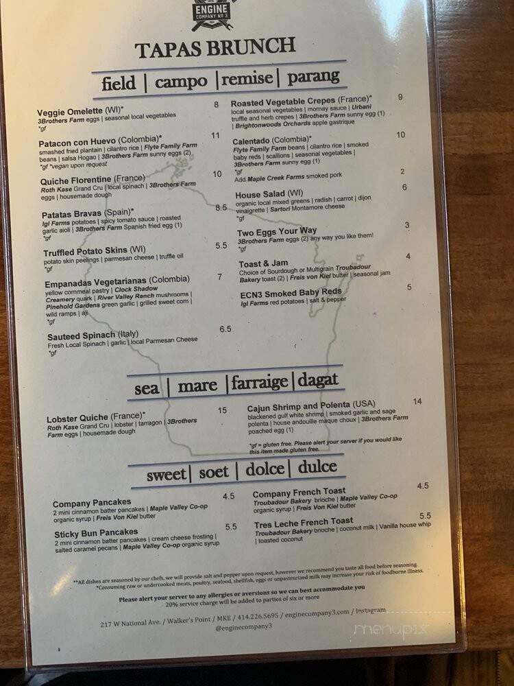 Engine Company No 3 - Milwaukee, WI menu_pic