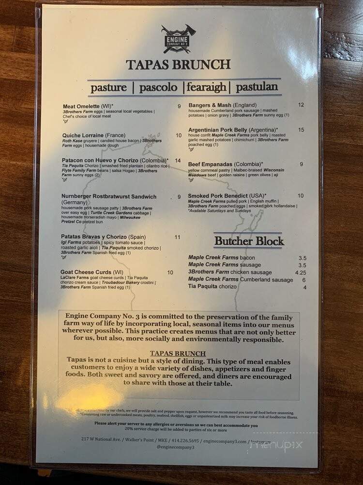 Engine Company No 3 - Milwaukee, WI menu_pic