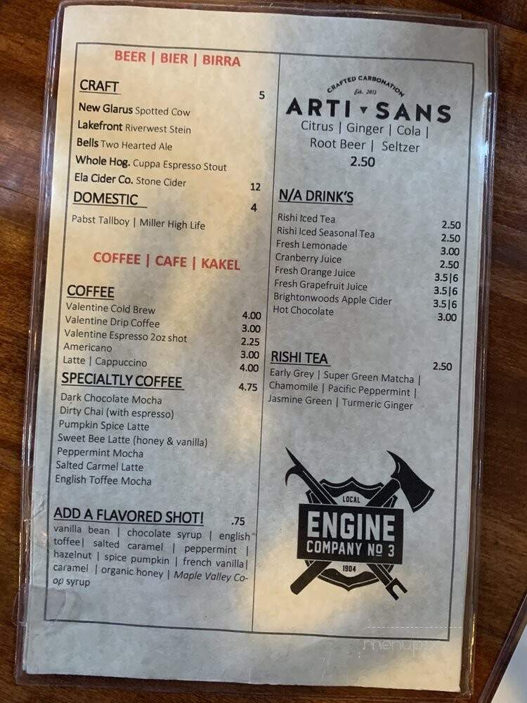 Engine Company No 3 - Milwaukee, WI menu_pic