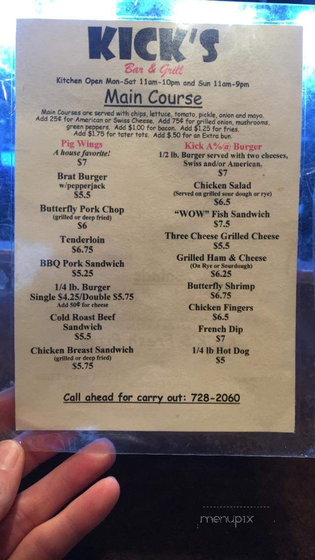 Kicks Bar & Grill - Towanda, IL menu_pic