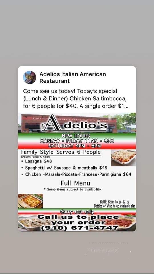Adelio's Restaurant - Lumberton, NC menu_pic