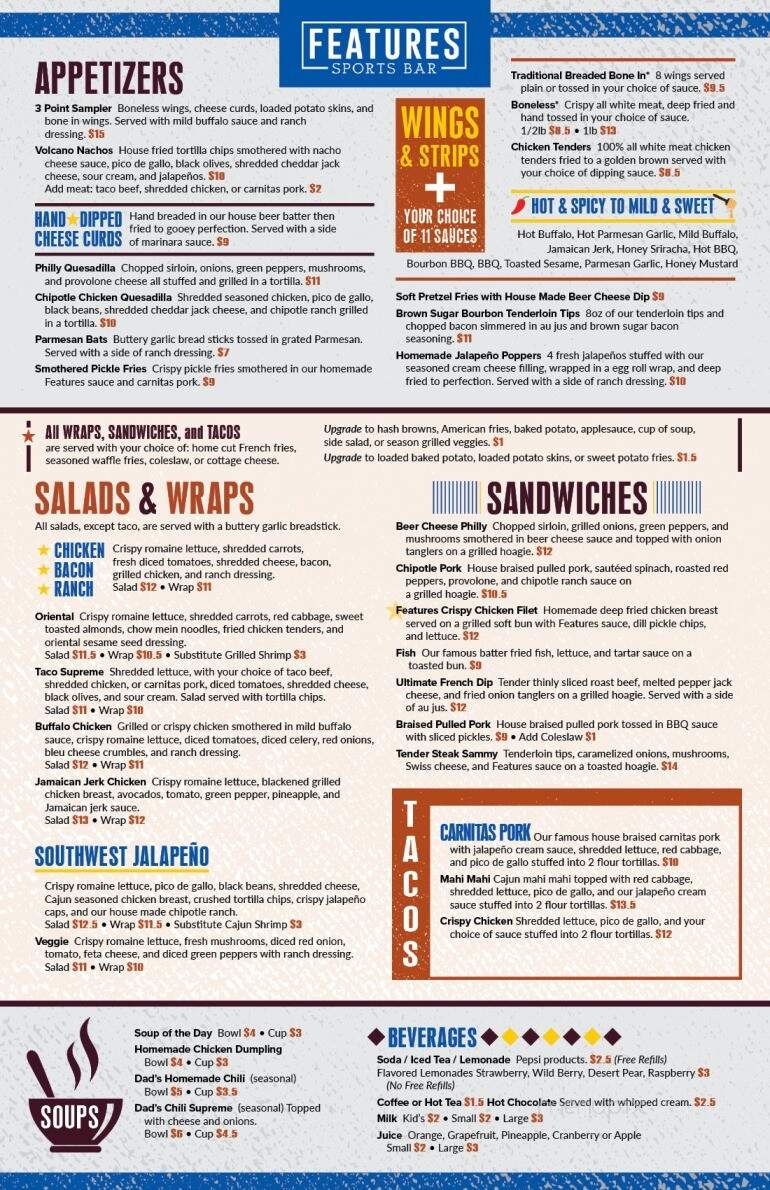 Features Sports Bar & Grill - West Salem, WI