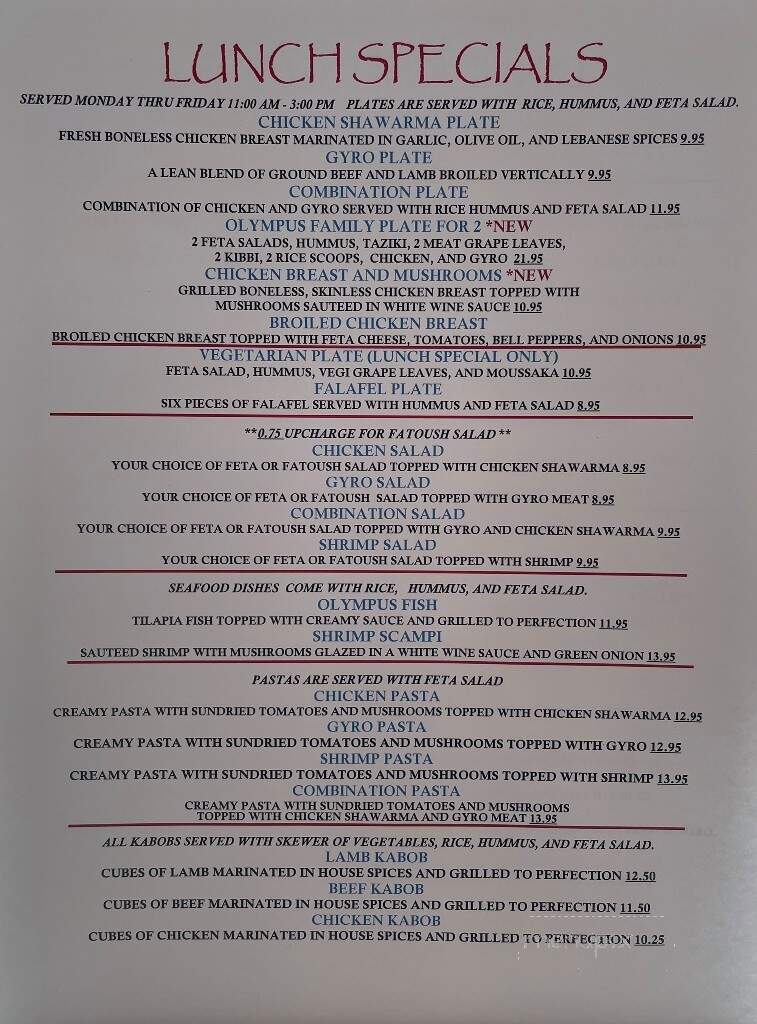 Olympus Greek & Lebanese Restaurant - New Iberia, LA menu_pic