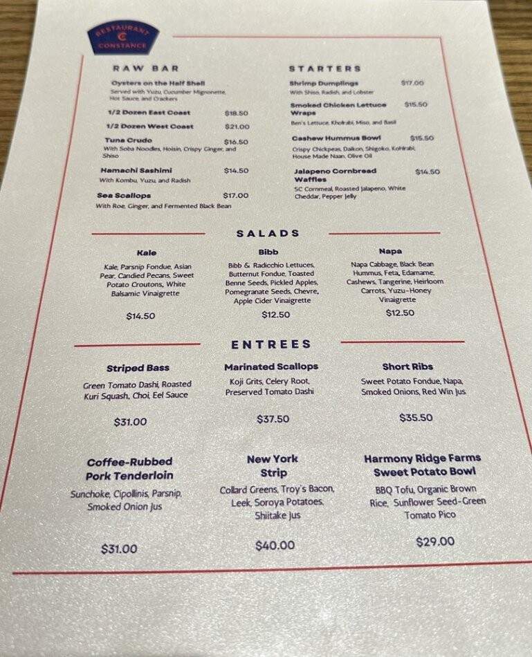 Restaurant Constance - Charlotte, NC menu_pic