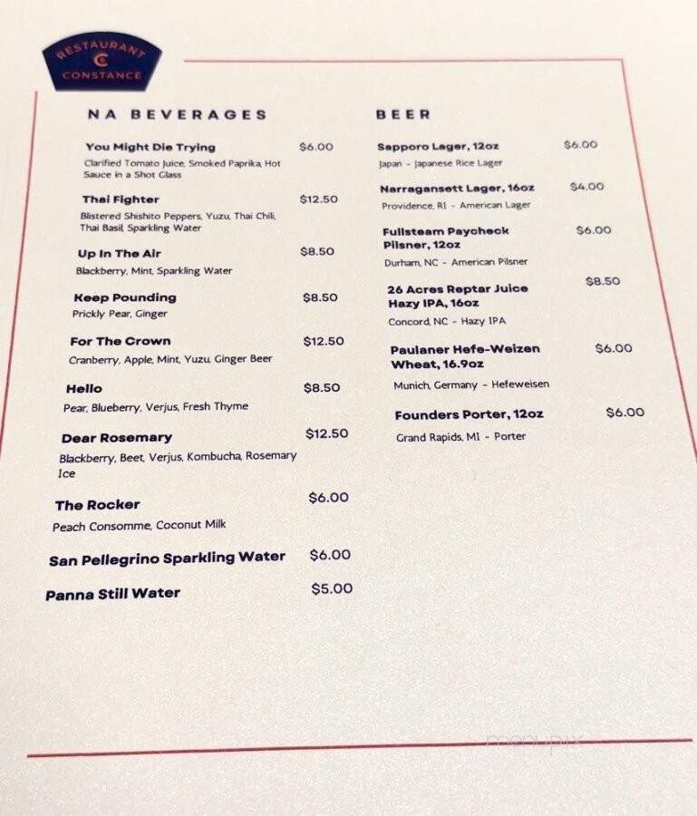 Restaurant Constance - Charlotte, NC menu_pic