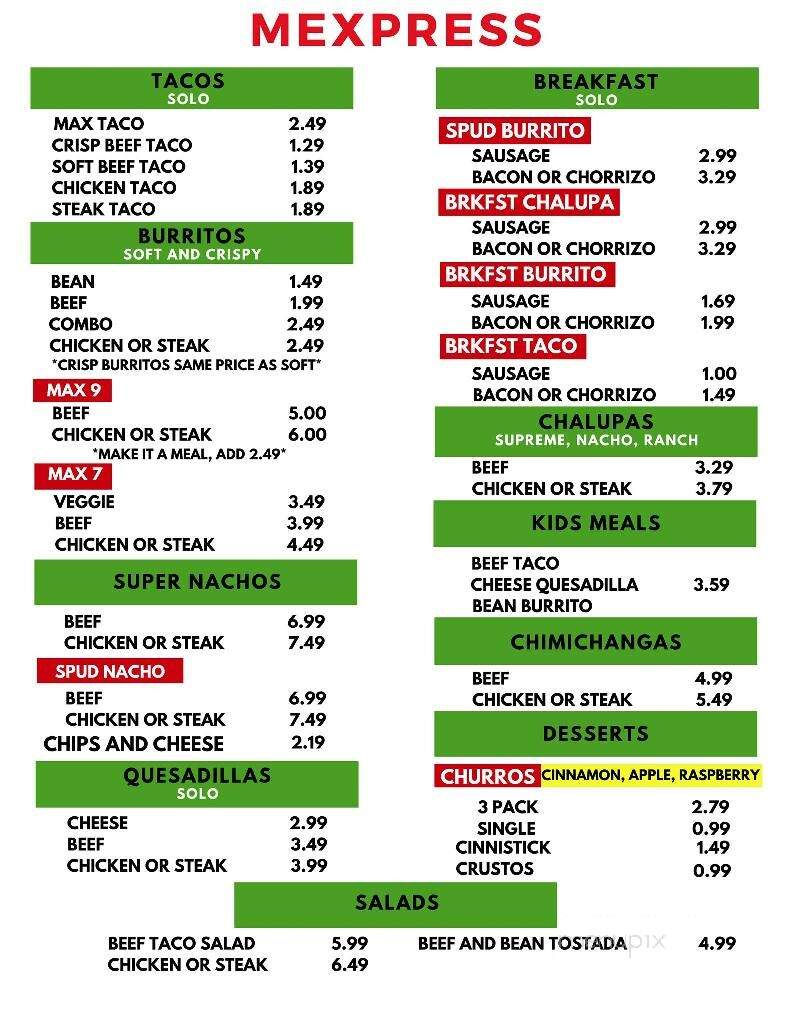 Mexpress - Ronan, MT menu_pic