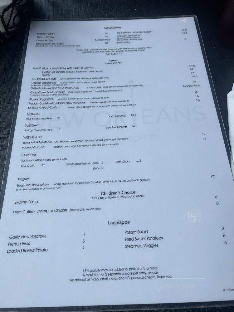 New Orleans Food & Spirits - Metairie, LA menu_pic