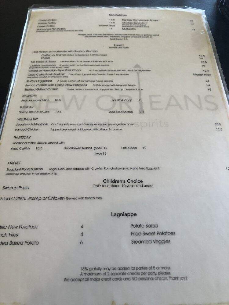 New Orleans Food & Spirits - Metairie, LA menu_pic