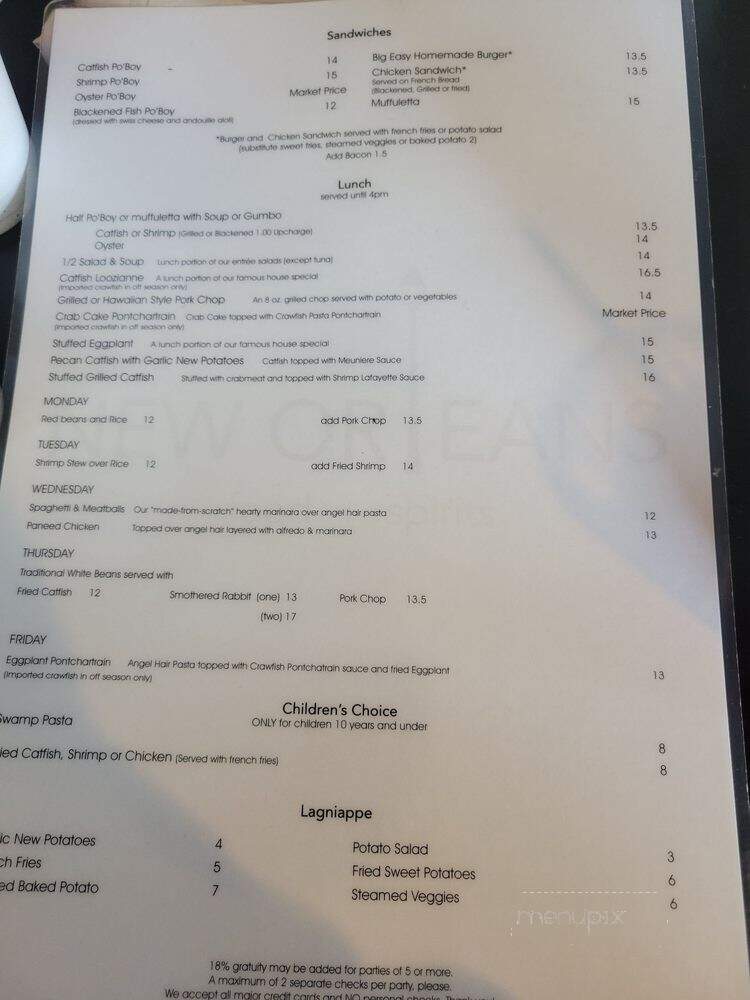 New Orleans Food & Spirits - Metairie, LA menu_pic