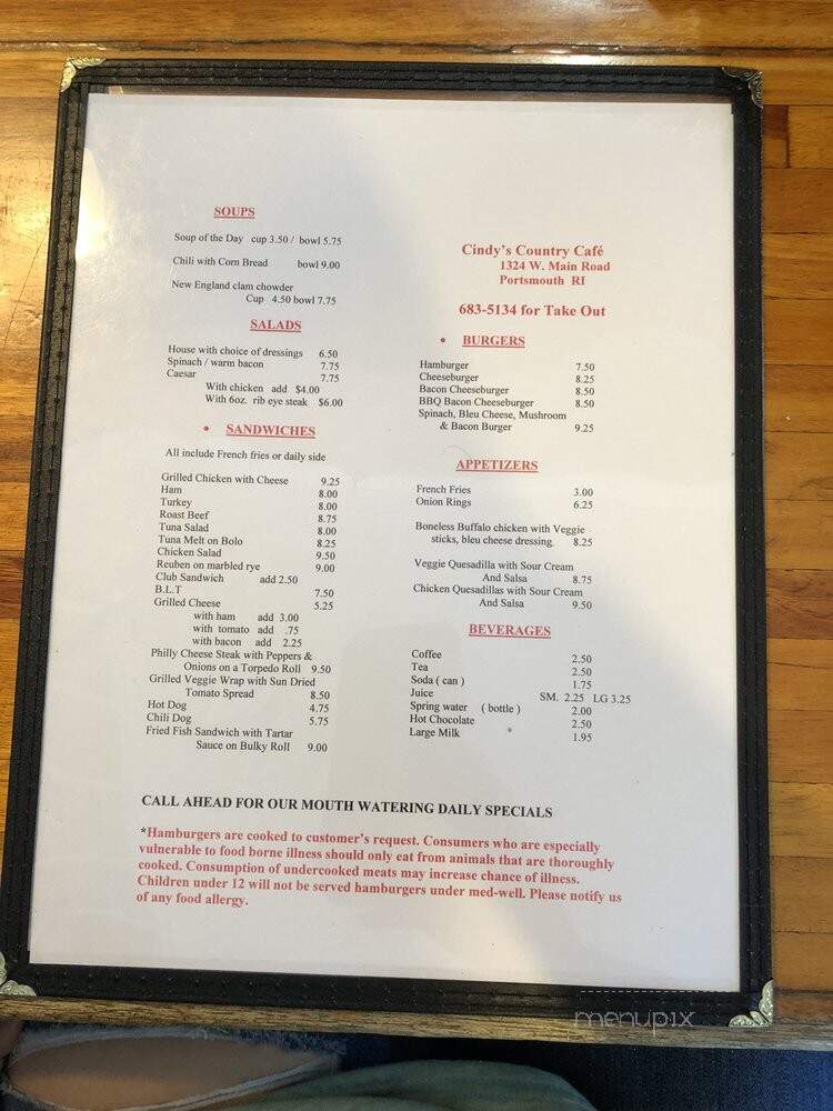 Cindy's Country Cafe - Portsmouth, RI menu_pic