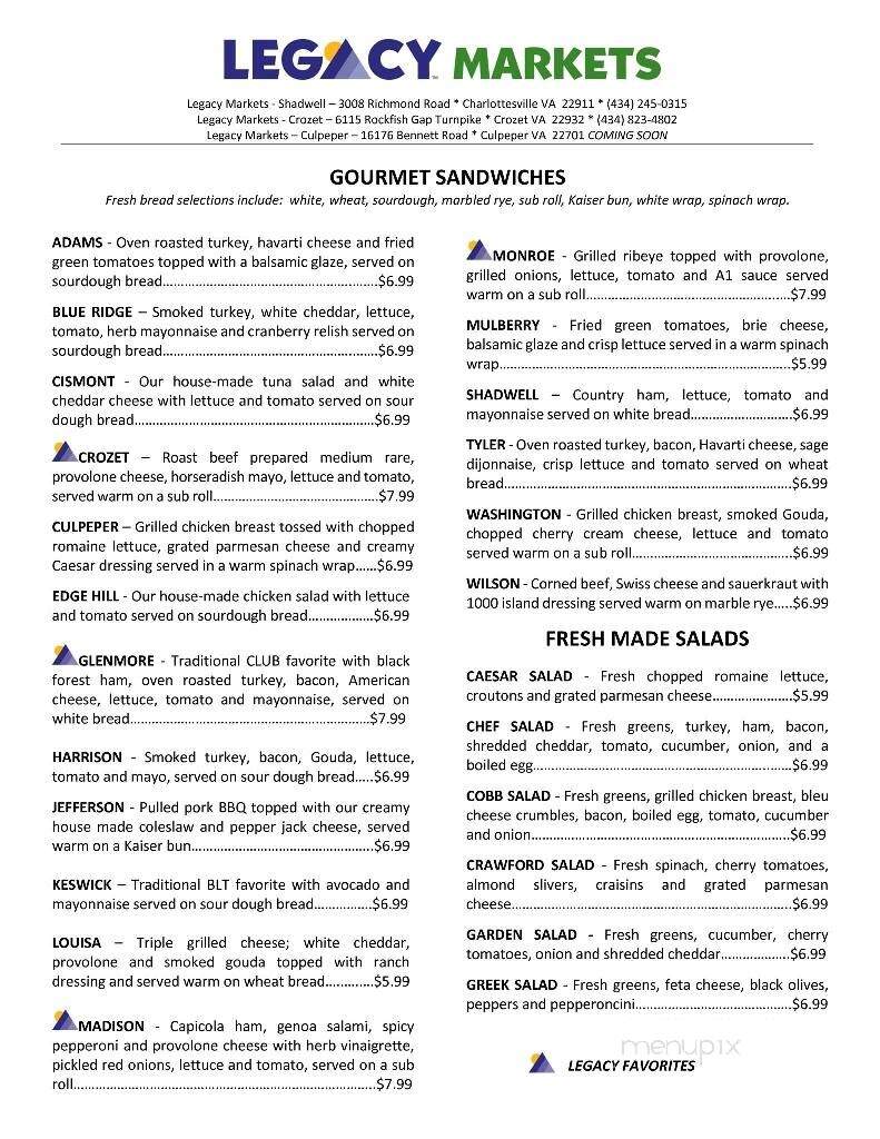 Legacy Markets - Culpeper, VA menu_pic