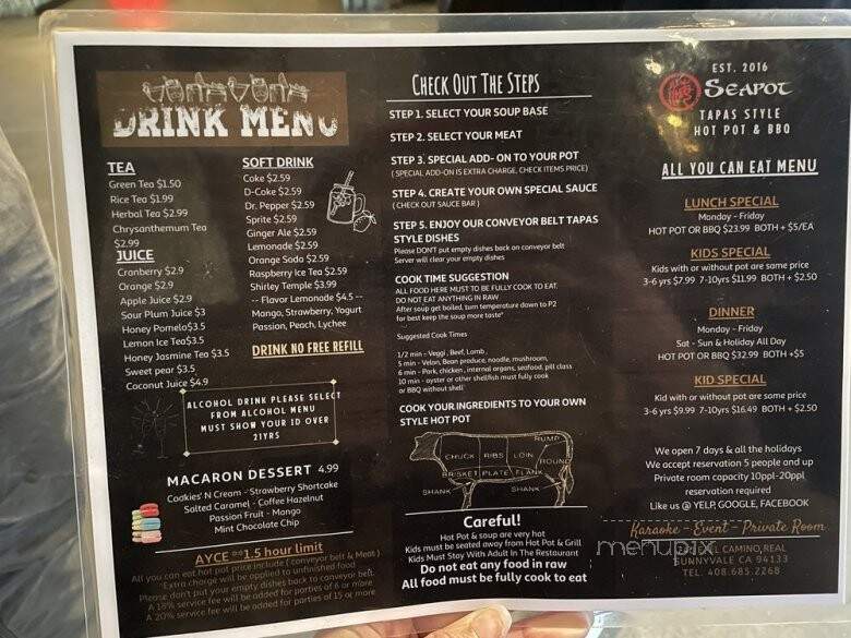 Seapot Hot Pot - Sunnyvale, CA menu_pic