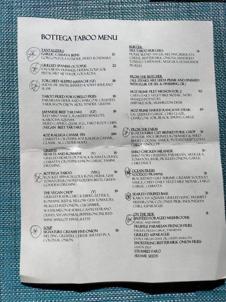 Bottega Taboo - Valley Village, CA menu_pic
