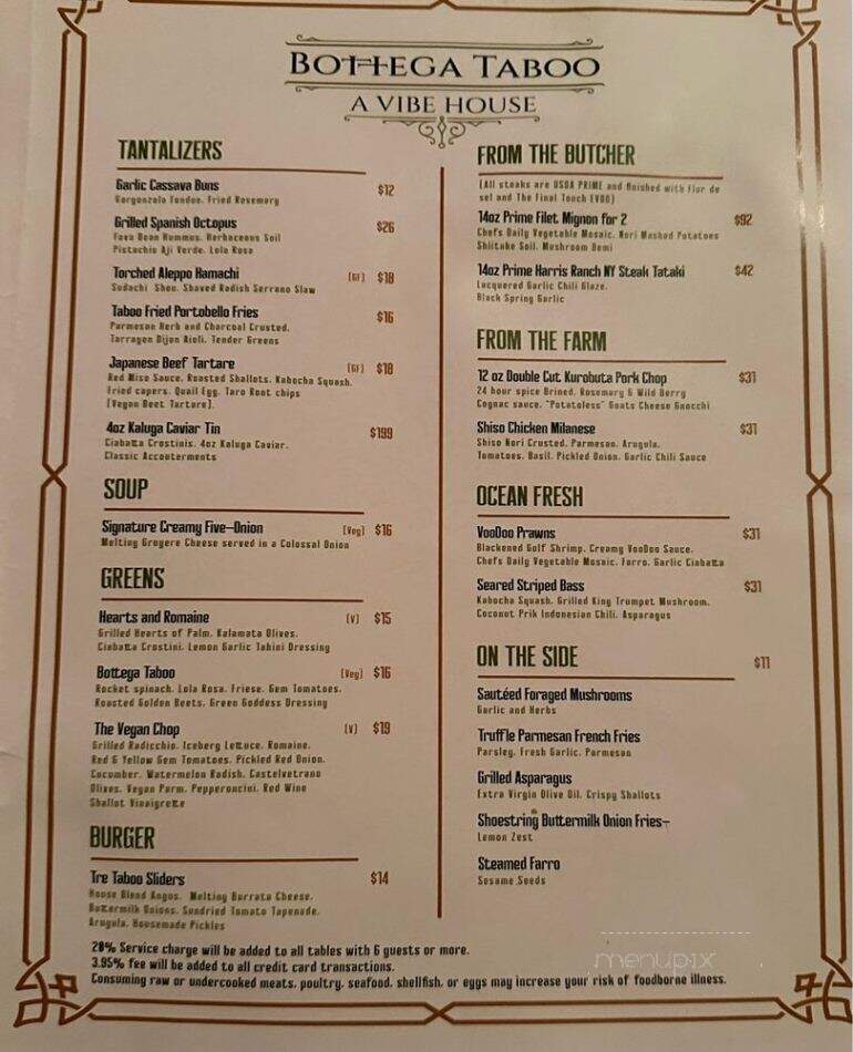 Bottega Taboo - Valley Village, CA menu_pic