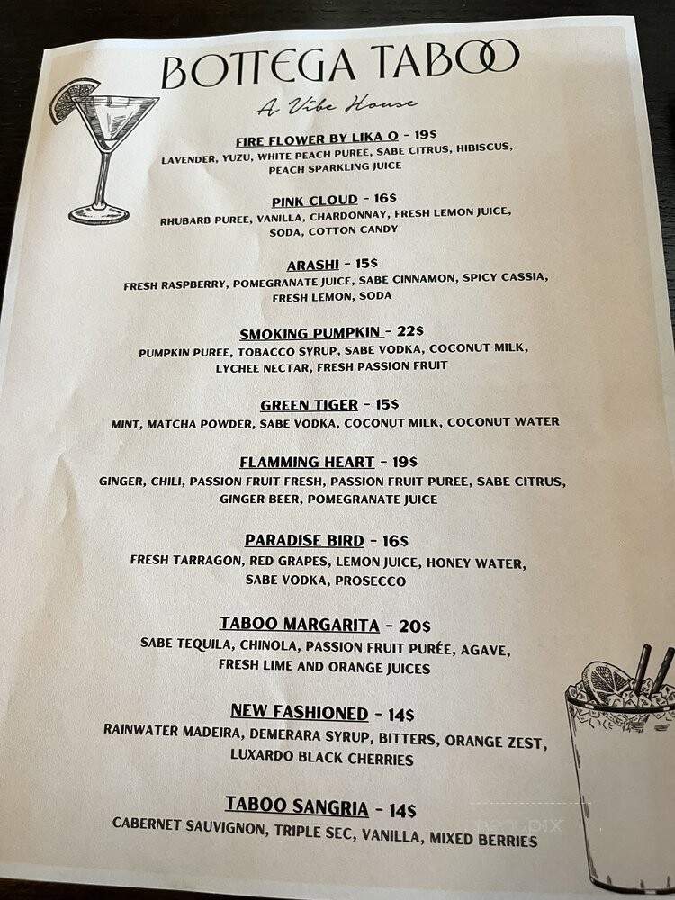 Bottega Taboo - Valley Village, CA menu_pic