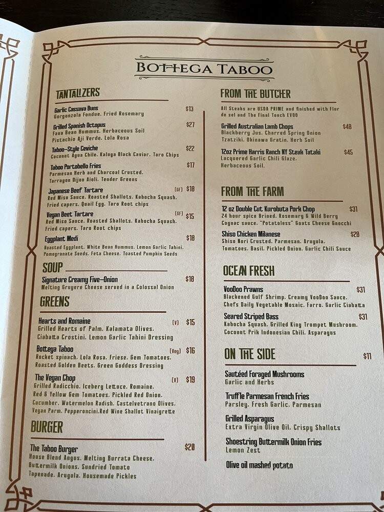 Bottega Taboo - Valley Village, CA menu_pic