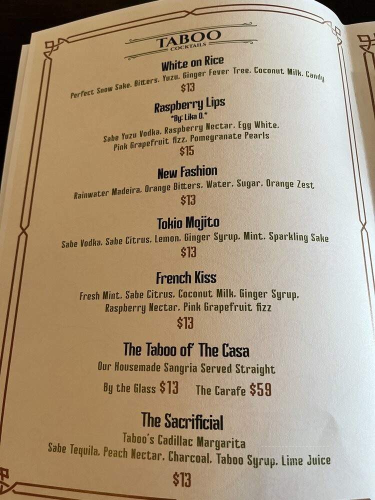 Bottega Taboo - Valley Village, CA menu_pic