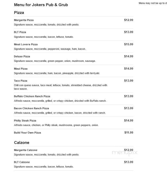 Jokers Pub & Grub - Columbia Station, OH menu_pic