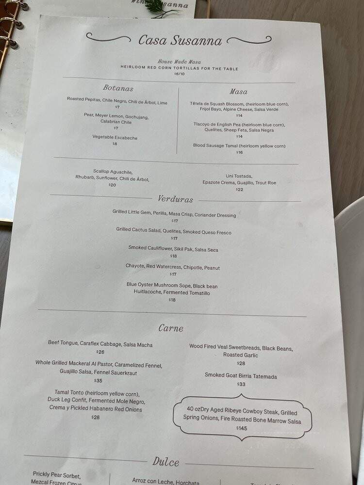 Casa Susanna - Leeds, NY menu_pic