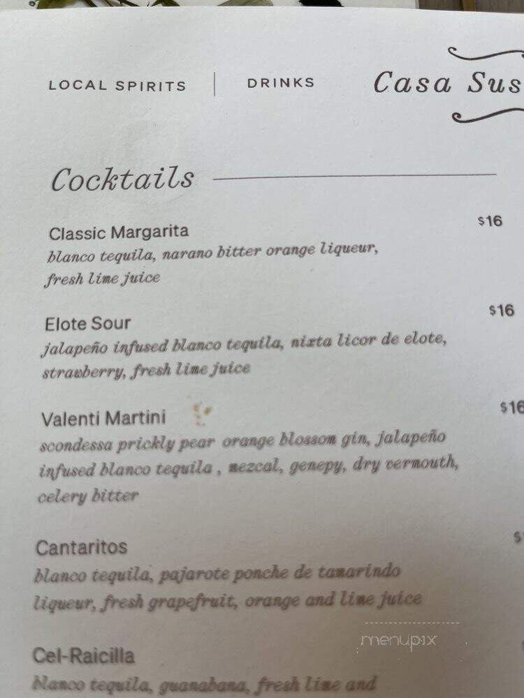 Casa Susanna - Leeds, NY menu_pic