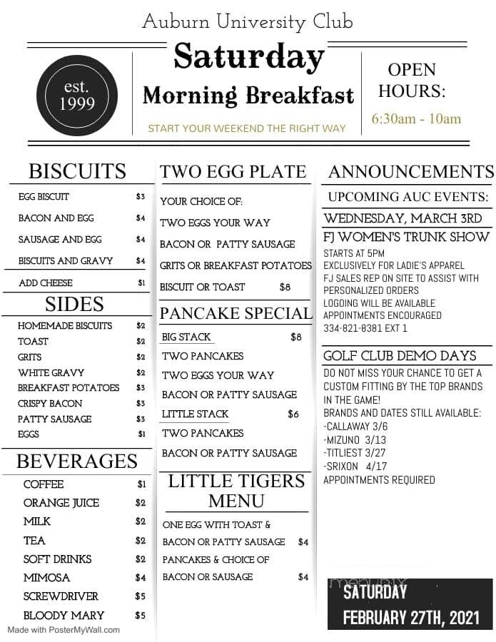 Auburn University Golf Course/Club House - Auburn, AL menu_pic