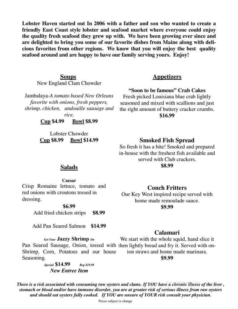 Lobster Haven - Tampa, FL menu_pic