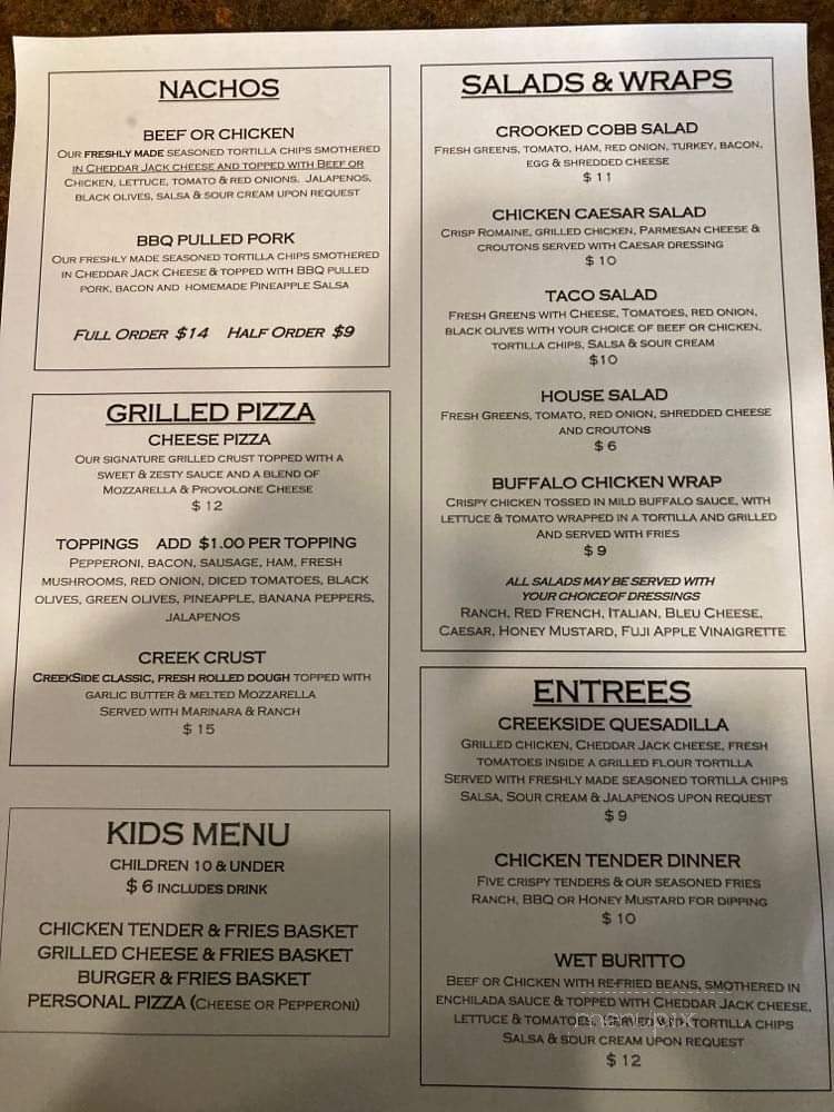 Creekside Bar Grill - Saginaw, MI menu_pic