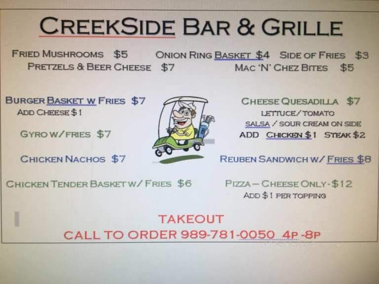 Creekside Bar Grill - Saginaw, MI menu_pic