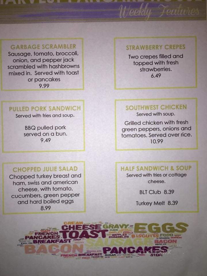 Harvest Pancake House & Grill - Westmont, IL menu_pic