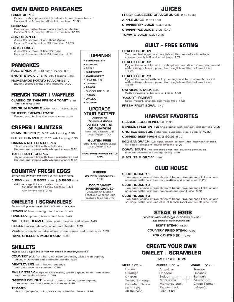 Harvest Pancake House & Grill - Westmont, IL menu_pic