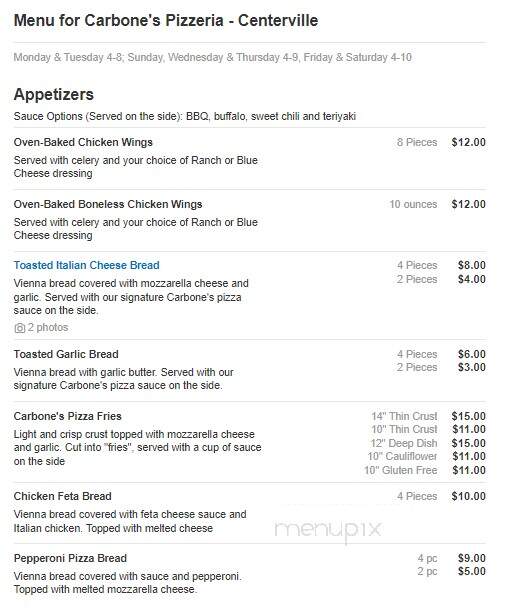 Carbone's Pizzeria - Centerville, MN menu_pic