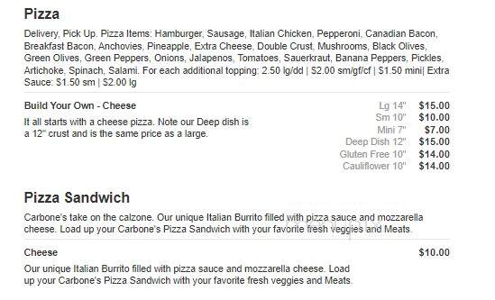 Carbone's Pizzeria - Centerville, MN menu_pic