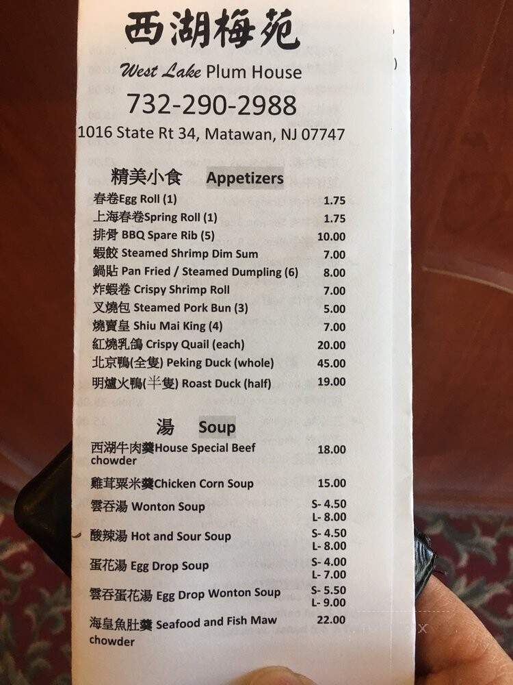 West Lake Chinese Restaurant - Matawan, NJ menu_pic