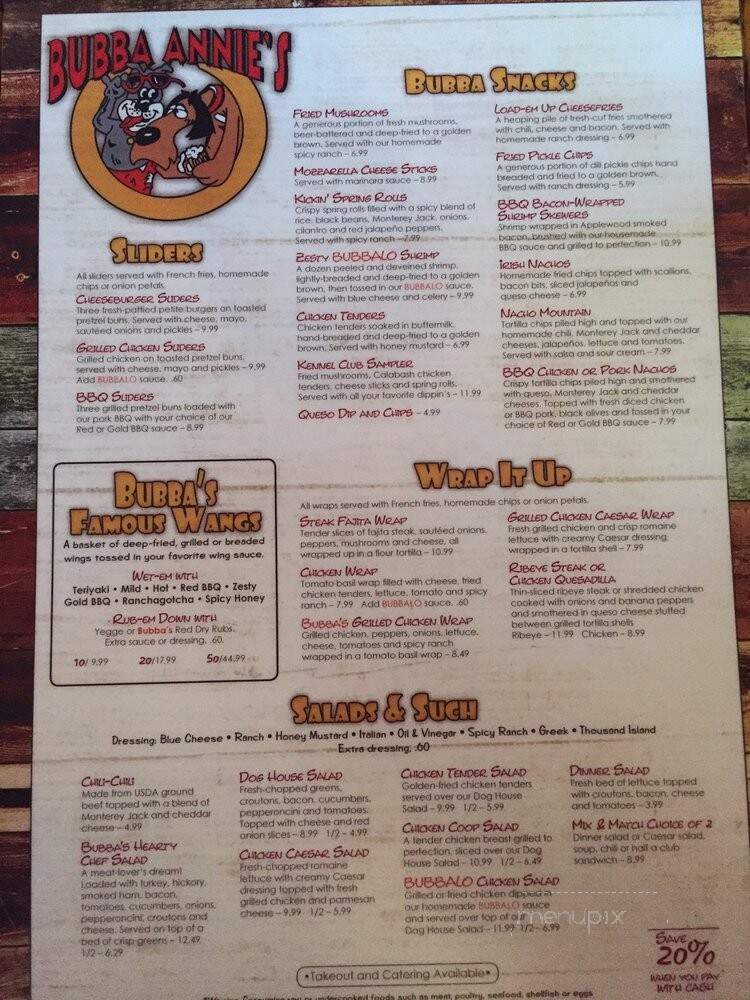 Bubba Annie's - Greer, SC menu_pic