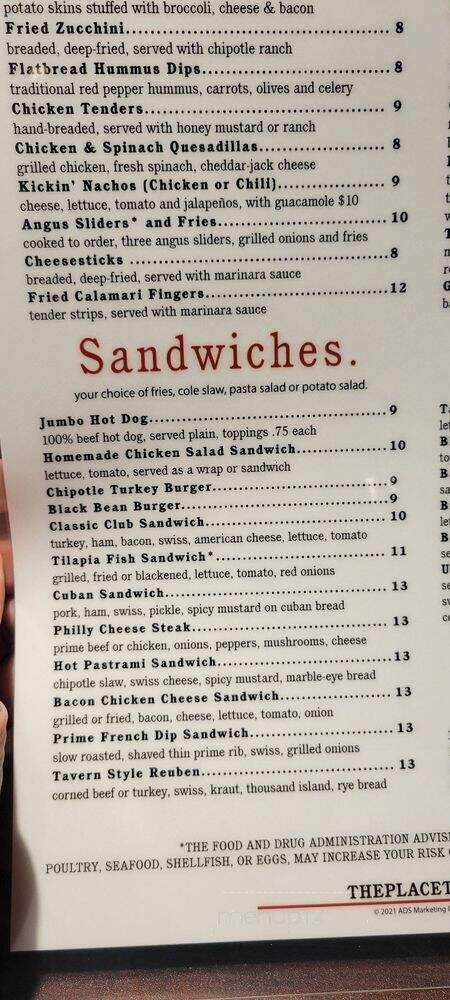 The Place Tavern - Hiram, GA menu_pic