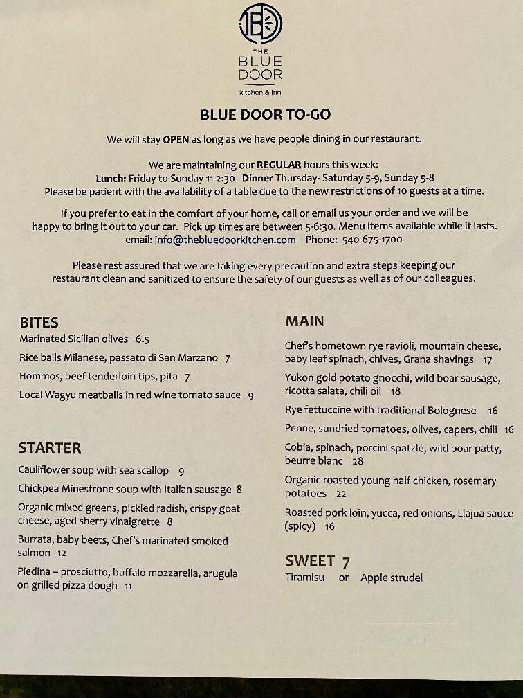 The Blue Door Kitchen and Inn - Flint Hill, VA