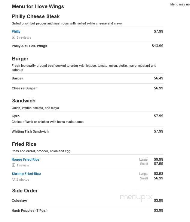 I love Wings - Conyers, GA menu_pic