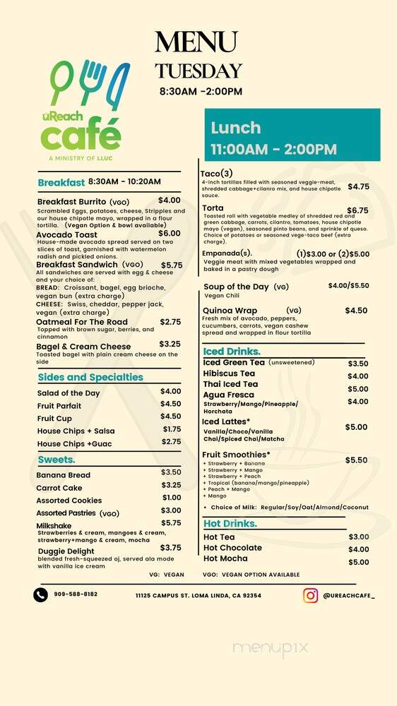 UReach Cafe - Loma Linda, CA menu_pic