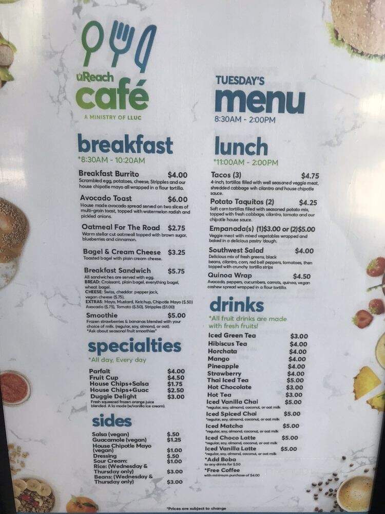 UReach Cafe - Loma Linda, CA menu_pic