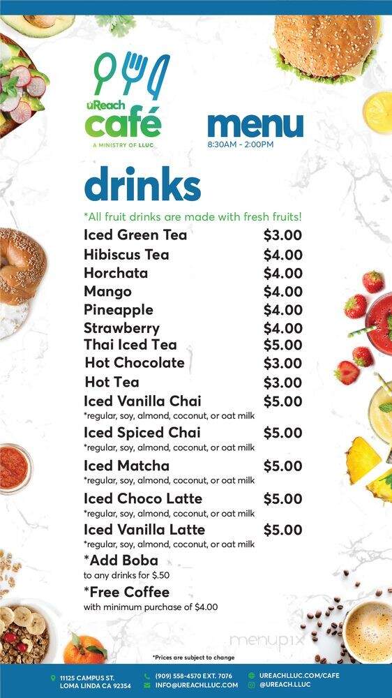 UReach Cafe - Loma Linda, CA menu_pic