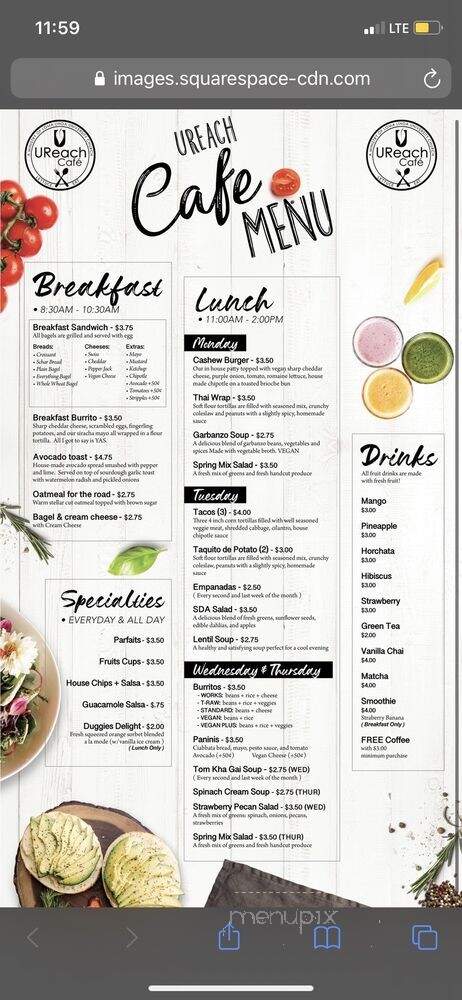 UReach Cafe - Loma Linda, CA menu_pic